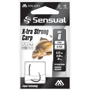 Carlige Legate Mikado Sensual X-Tra Strong Carp, 70cm, Nr.12, 0.18mm, 8buc/plic