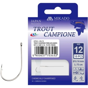 Carlige Legate Mikado Trout Campione, 200cm, Nr.8, 0.20mm, 10buc/pac