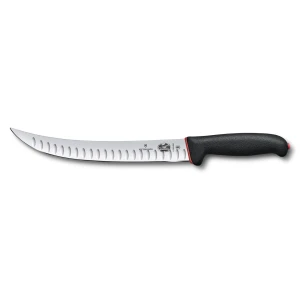 Cutit Pentru Sacrificat Victorinox Slaughter Knife, Fibrox, Dual Grip, Lama Gofrata 20cm, Curbata, Negru/Rosu