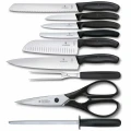 Set 9 Cutite si Foarfeca Bucatarie Victorinox Swiss Classic Cutlery Block + Suport Fag, Maro