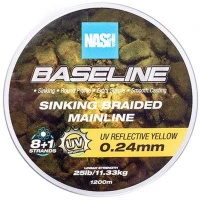 Fir Textil Nash Baseline Sinking Braid, Uv Yellow, 11.33kg, 25lbs, 0.24mm, 1200m