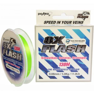 Fir Textil Pokee 8 X Flash Smart PE Braid, Lime Green, 0.12mm, 7.50kg, 130m