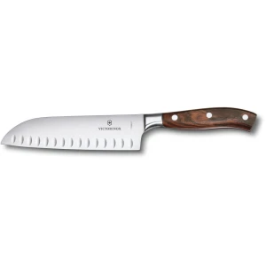 Cutit Bucatarie Victorinox Santoku, Lama Gofrata 17 cm, Lemn, Maro, Cutie Cadou