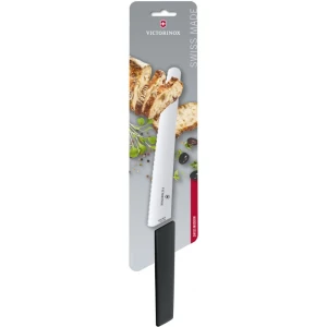Cutit Bucatarie Victorinox, Swiss Modern pentru Paine , Lama Zimtata 22cm, Negru, Blister