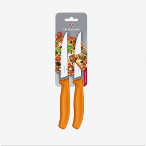 Set 2 Cutite Victorinox, Swiss Classic Steak/Pizza, Lama Zimtata 12cm, Portocaliu, Blister