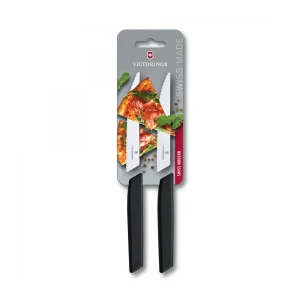 Set 2 Cutite Victorinox Swiss Modern Steak Knife, Lama Zimtata 12cm, Negru, Cutie Cadou