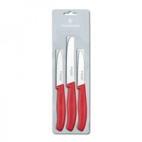 Set 3 Cutite Bucatarie Victorinox, Inox, 8/11 cm, Rosu