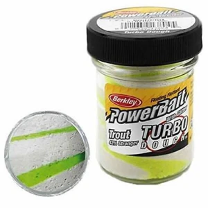 Pasta Flotanta Solubila Pentru Pastrav Berkley PowerBait Glitter Turbo Dough White/Chartreuse 50g
