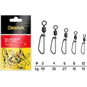 Vartej Rapid Delphin Rolling Swivel with T Snap Nr.10, 14kg, 10buc/pac